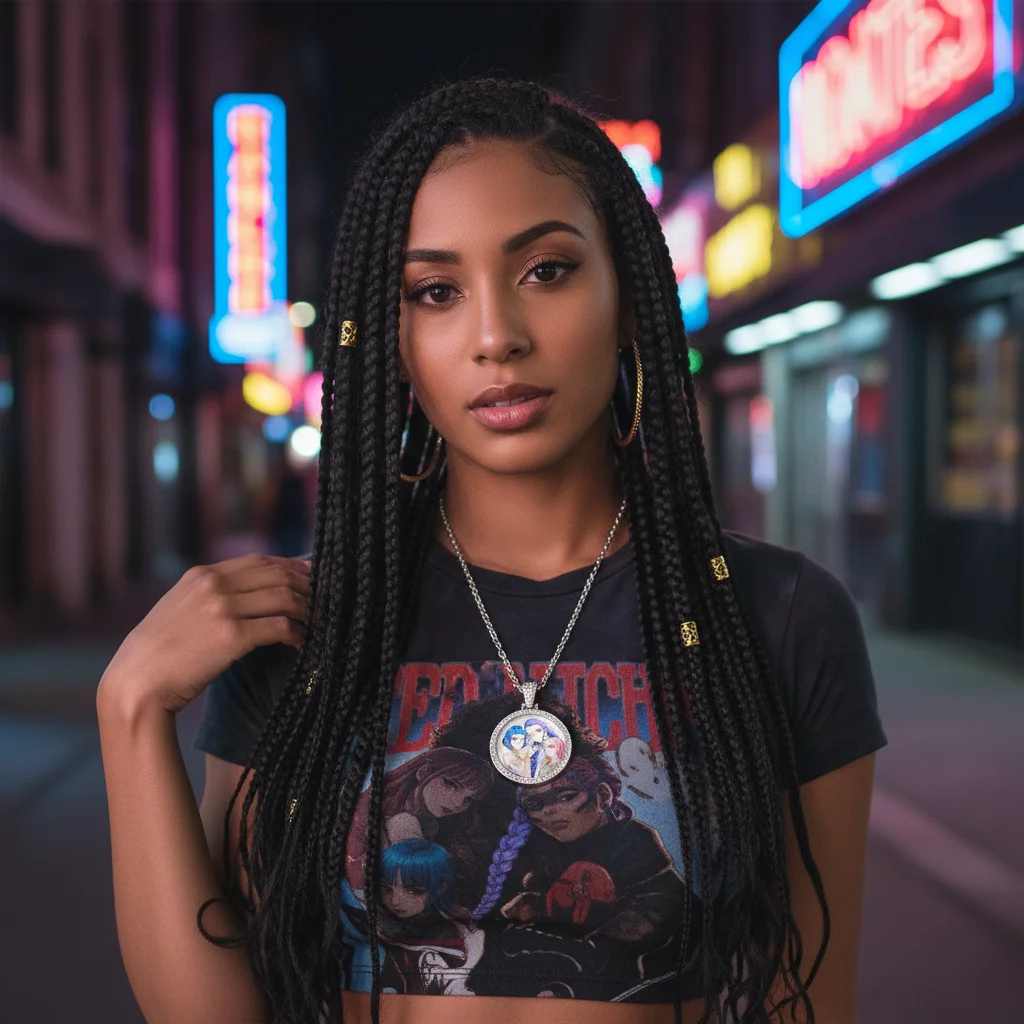 

Европейские и американские фильмы K-pop демон-охотничья девушка группа круглый кулон с бриллиантами ювелирные изделия в стиле хип-хоп металлическое ожерелье