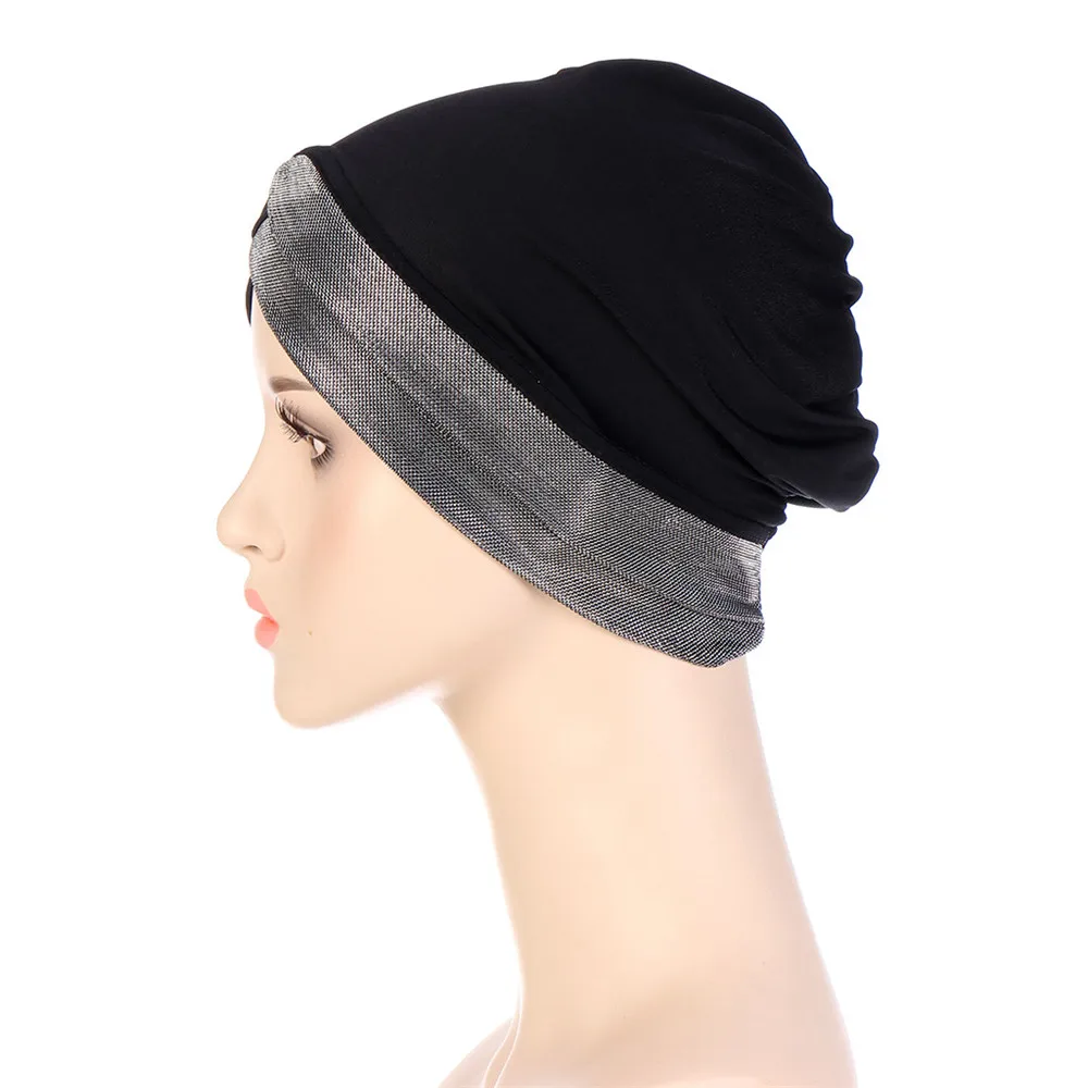 Gorro con purpurina brillante para Mujer musulmana, Hijab cruzado de la India, gorros de quimio, gorro elástico, pañuelo para la cabeza, bufanda interior, gorros para Mujer