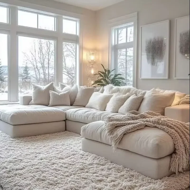 Atunus furniture, cream fabric living room model leisure chair, white soft modern large cloud module combination sofa set
