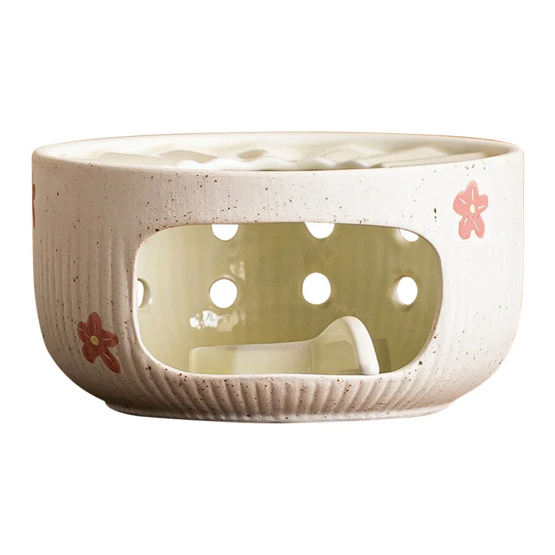 

Powder engraved flared flower warm tea stove, ceramic candle alcohol tea heating stove