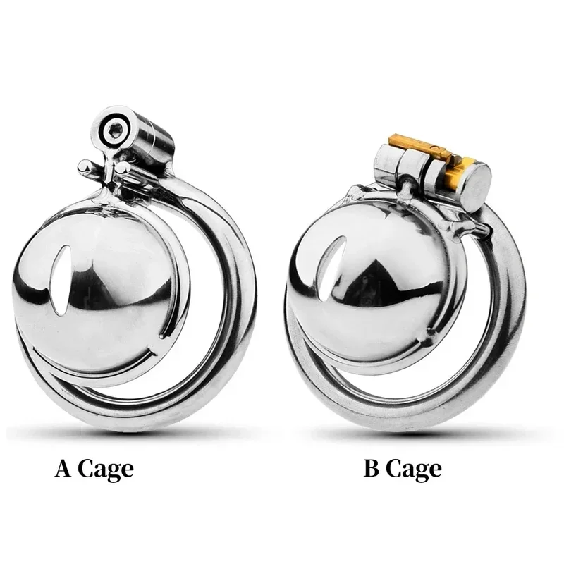 Small Metal Two Options Hemispherical Male Chastity Belt Sissy Penis Lock Cock Cage Adult Erotic Toys 18