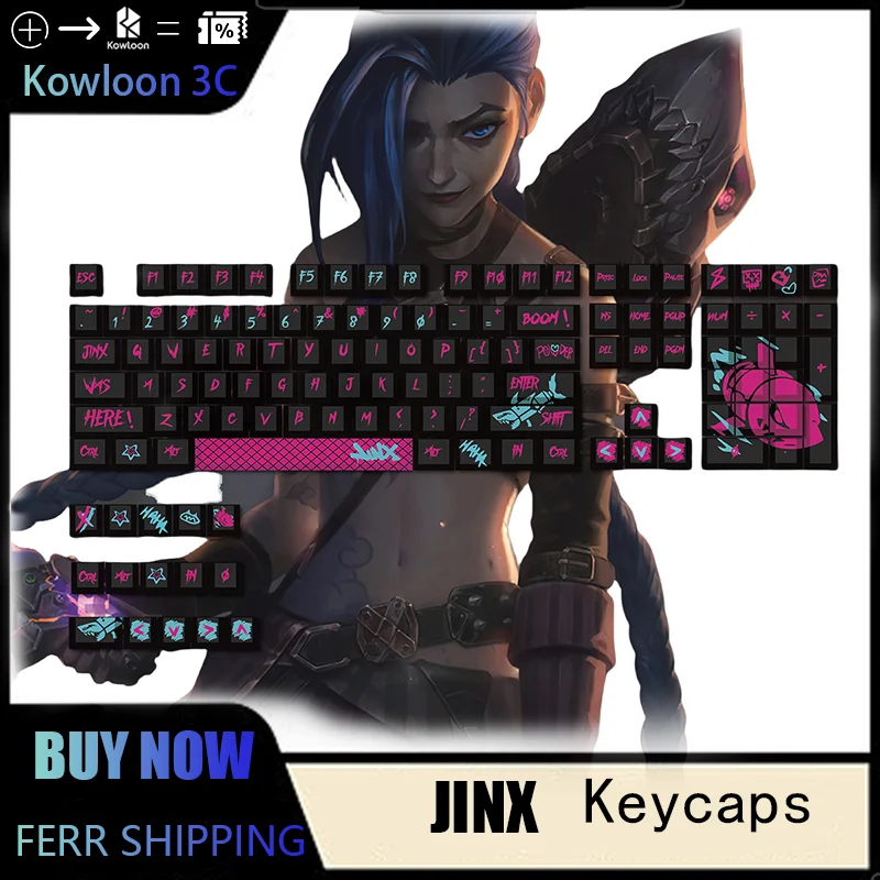 League of Legends Theme Keycaps Arcane Jinx Thermal Sublimation PBT Personalized Gaming Translucent LOL Graffiti  E-sport