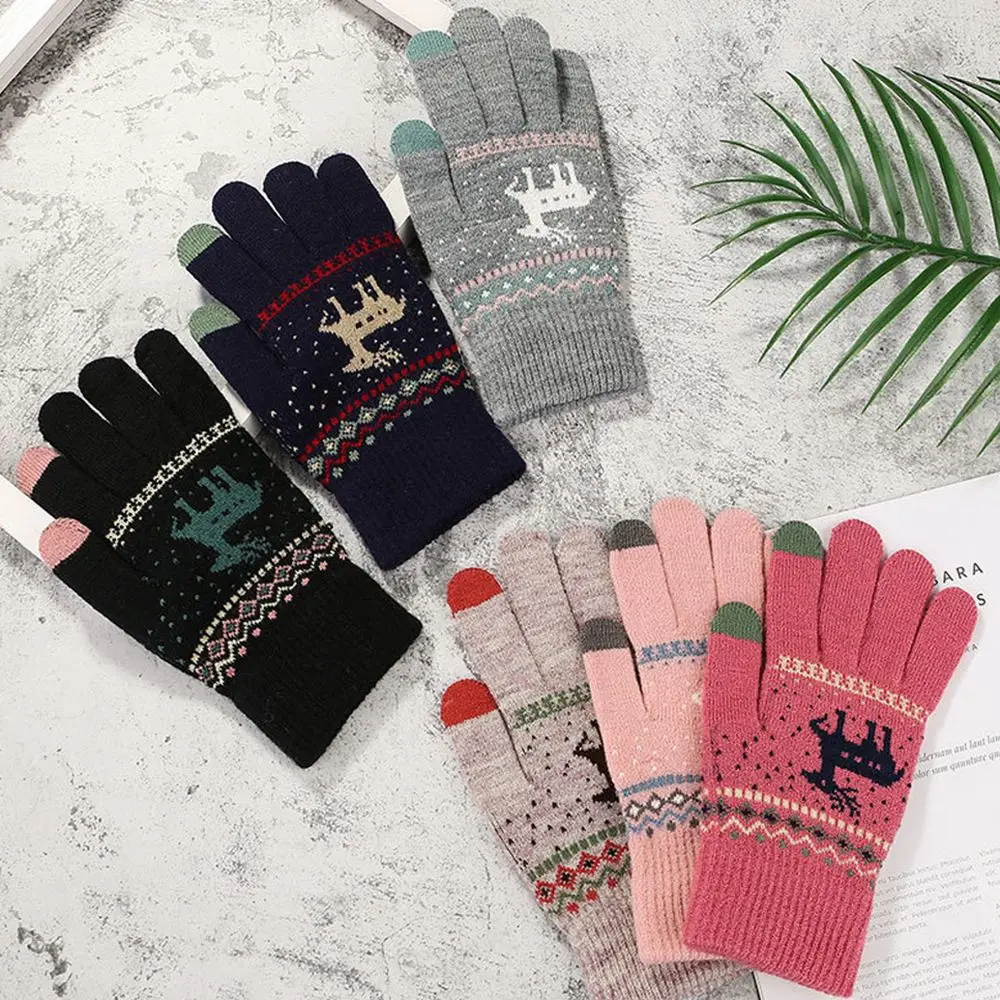 Guantes de punto elásticos para niñas, manoplas cálidas para conducción al aire libre, regalo para parejas, pantalla táctil, Navidad, Invierno