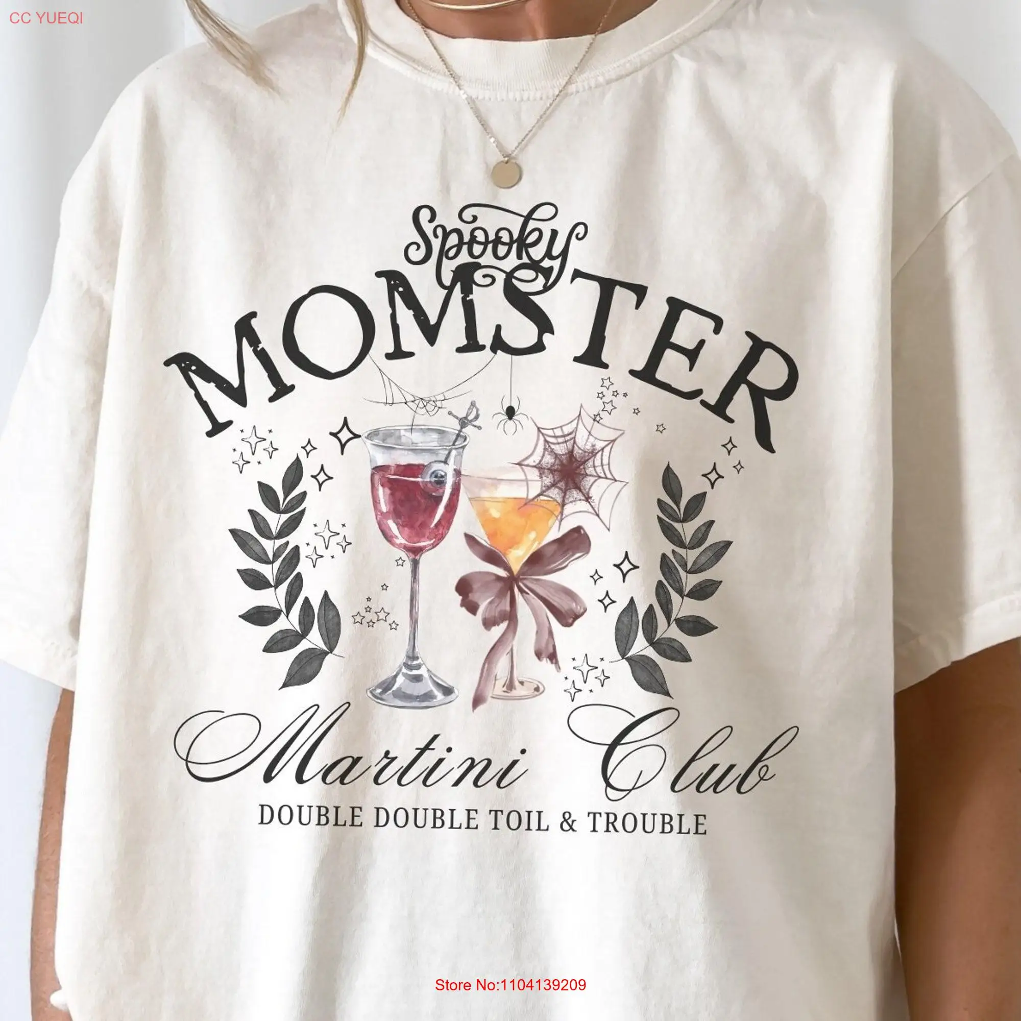 Spooky Momster Halloween T Shirt Martini Cocktail Club Witch Party Season Witchy Mom Vibes long or short sleeves