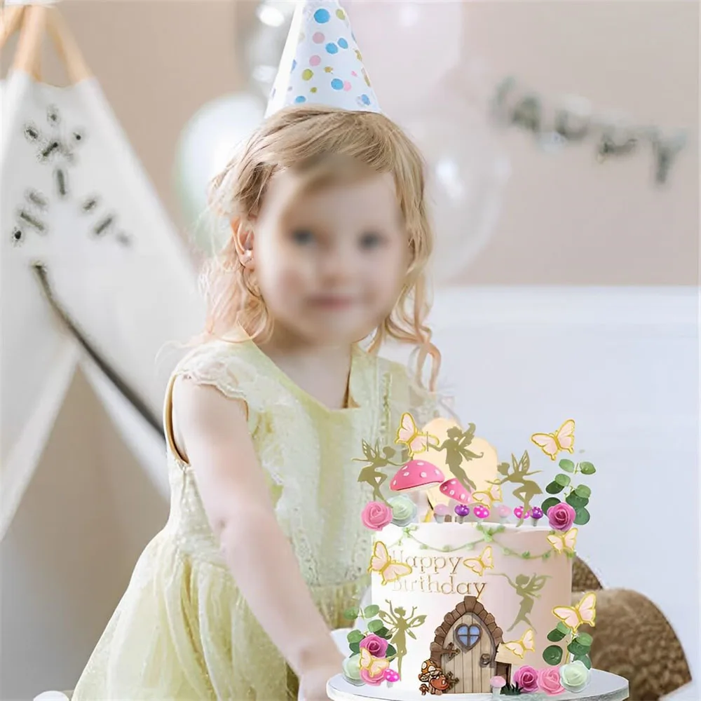 39pcs Fairy Cake Toppers Golden Fairy Butterfly Cake Toppers Mushroom Cake Toppers Girls Birthday Baby Shower Party Supplies