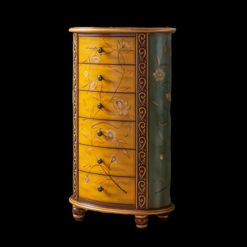 

European style five or six entrance chest cabinet solid wood American oval vertical cabinet decorative storage and finishing