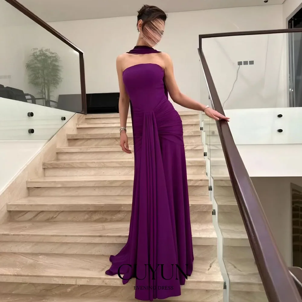 

CUYUN Purple Formal Evening Gown Women Strapless Floor-Length Draped Long Prom Gown Customized Elegant Party Dresses 2026