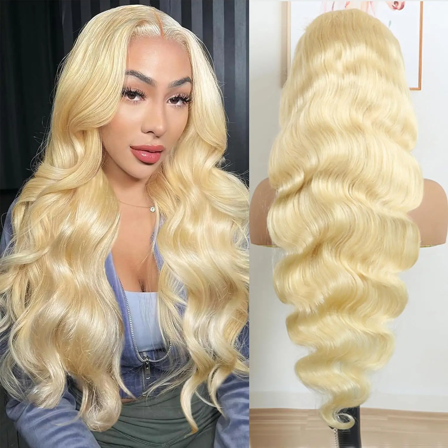 

Blonde Lace Front Wig Human Hair Pre Plucked 613 Body Wave Lace Frontal Wig Human Hair 13x4 Transparent Lace Frontal Wig