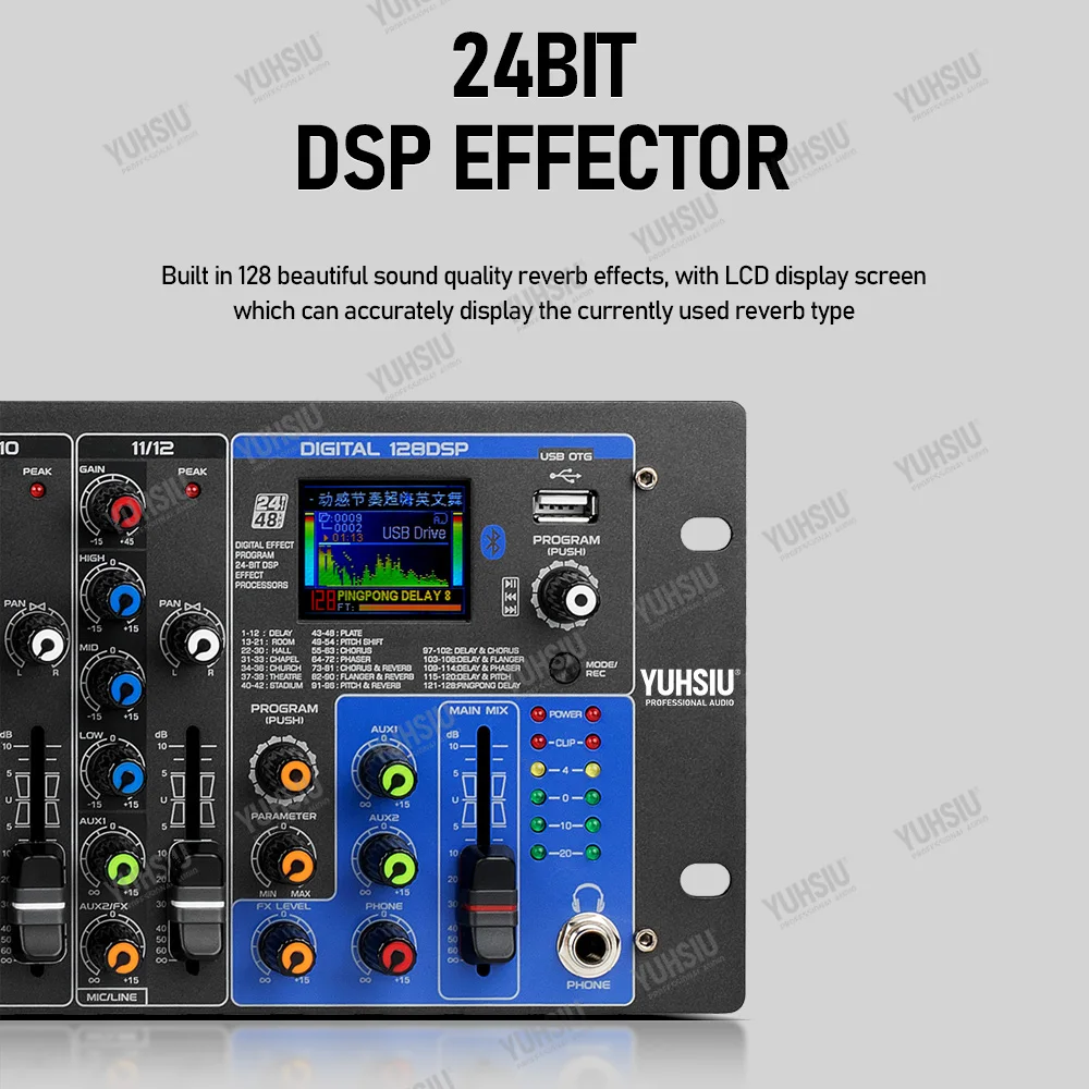 คอนโซลมิกซ์3U 12ช่องสัญญาณแบบมืออาชีพพร้อมเอฟเฟกต์128/24Bit DSP ในตัวสำหรับคอนโซลเครื่องเสียงบ้าน