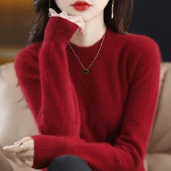 Winter Women Sweater O-Neck Knitted Pullover 100% Mink Cashmere Jumper Female Solid Color Soft Super Warm Sweater S-2XL 13Colors