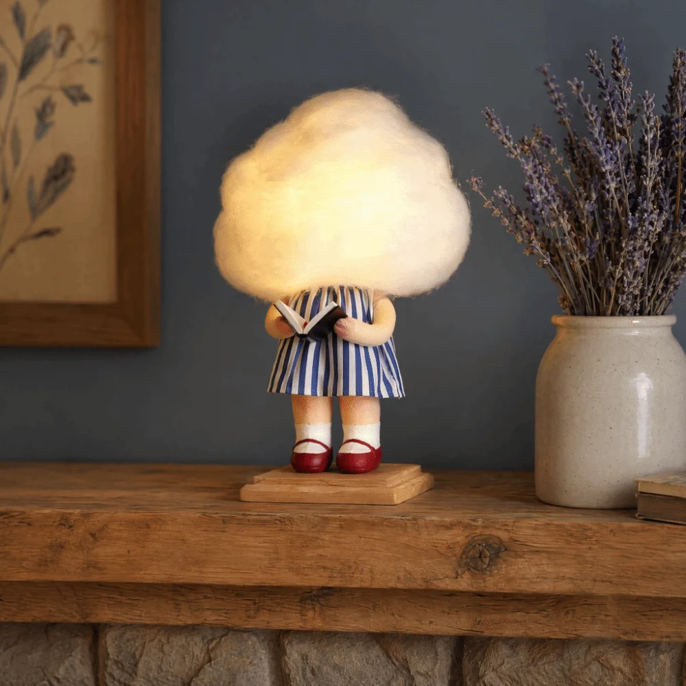 Handmade Wool Felt Glowing Cloud Felt Craft Kit Complete DIY Set Creative Needle Felting Material LED Light Up Cloud Ornament