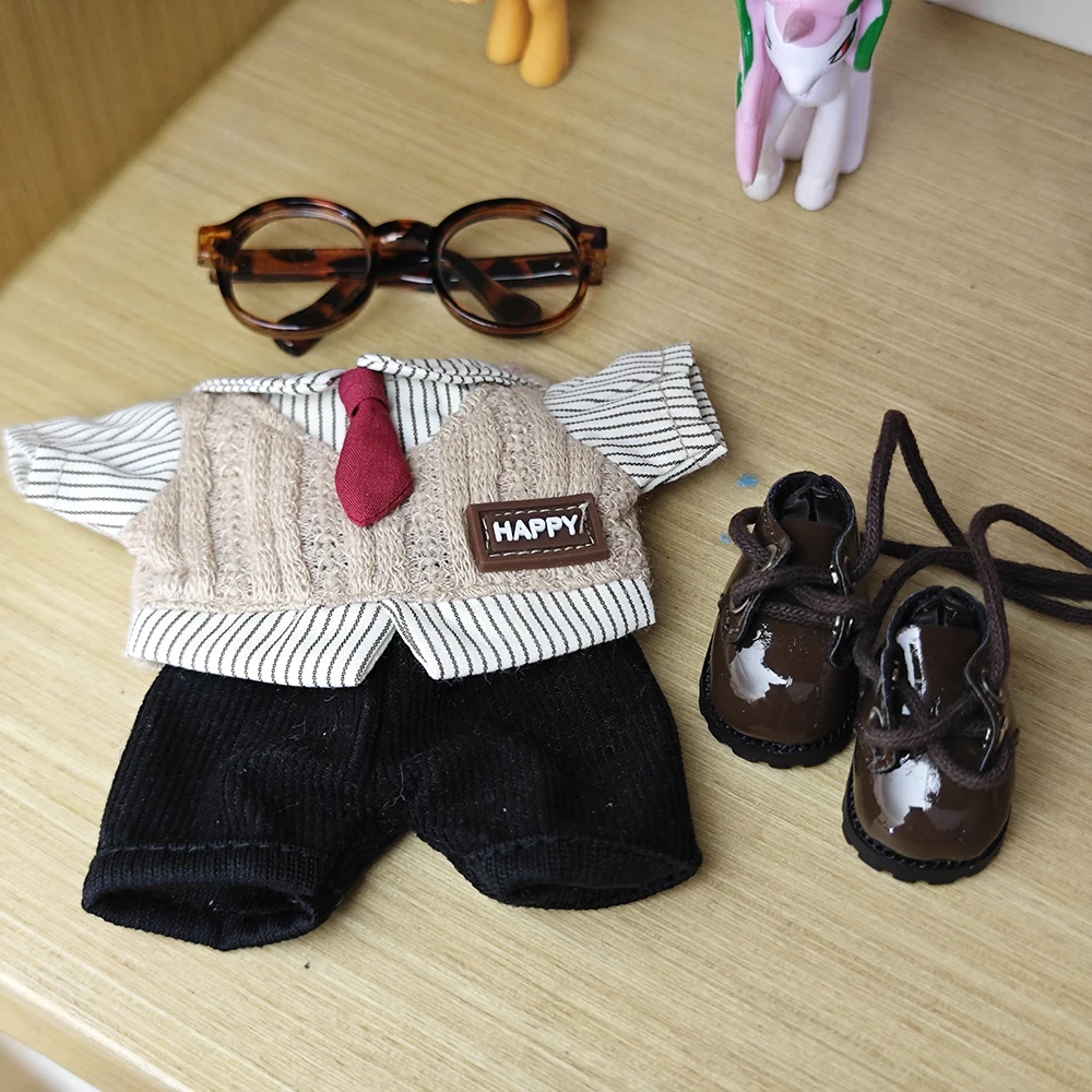 

Модный костюм для колледжа, комплект галстуков для 17 см, кукла Ropa Labubu, школьный стиль, мини-кукла, одинаковая обувь, очки