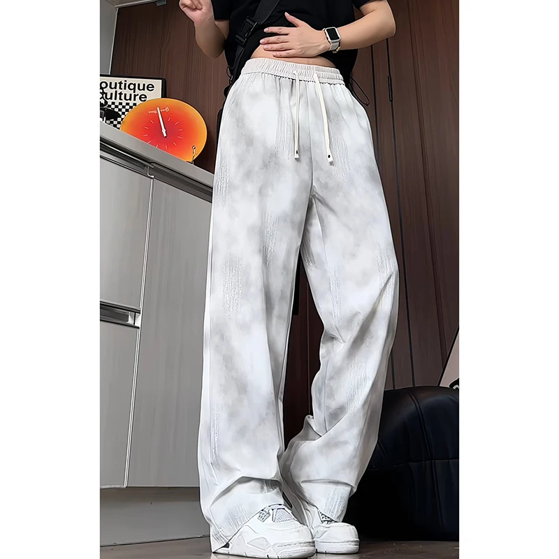 Summer Men's Casual Pants Fashion Dirty Style Loose Men Straight Trousers All Match Comfortable Ice Silk Pants For Man Clothing