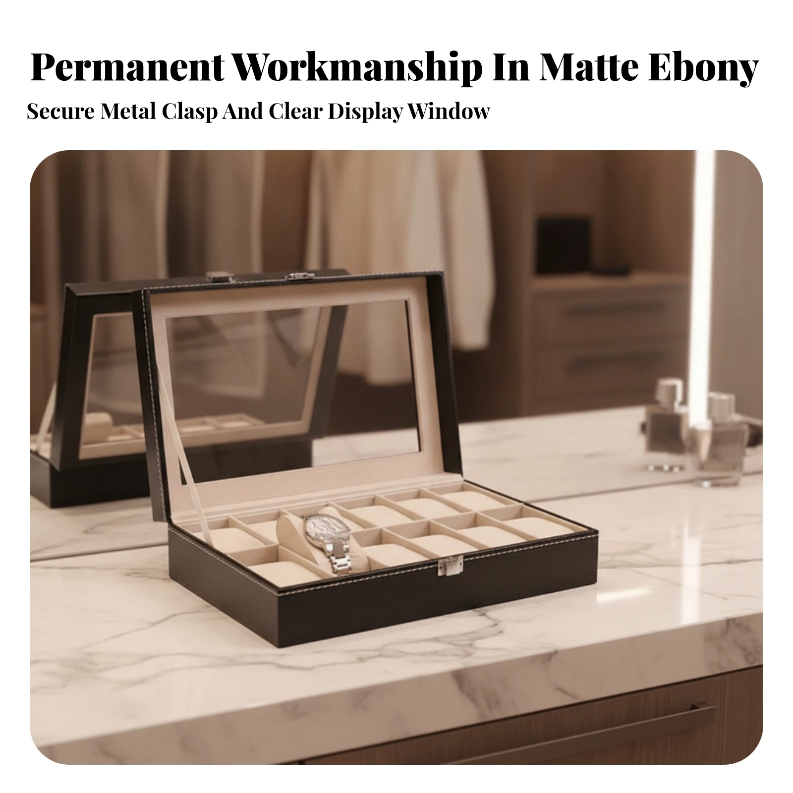 Watch Storage Box Sturdy Watch Display Box with Window Organizer Velvet-Lined Hard-Shell for Dresser