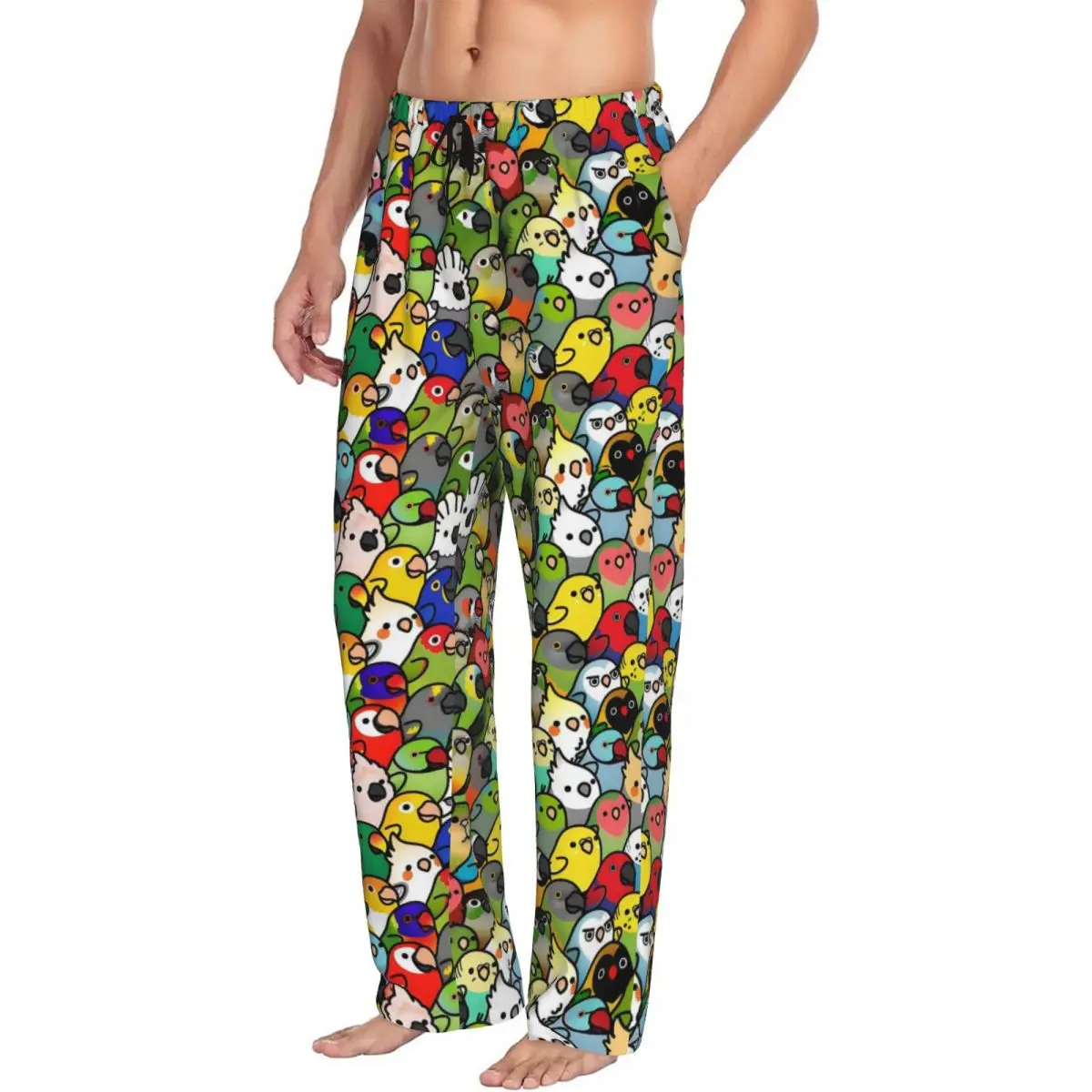 Celana Piyama Pria Motif Burung Beo Custom Print Macaw Squad Sleepwear Sleep Lounge Bottoms dengan Kantong