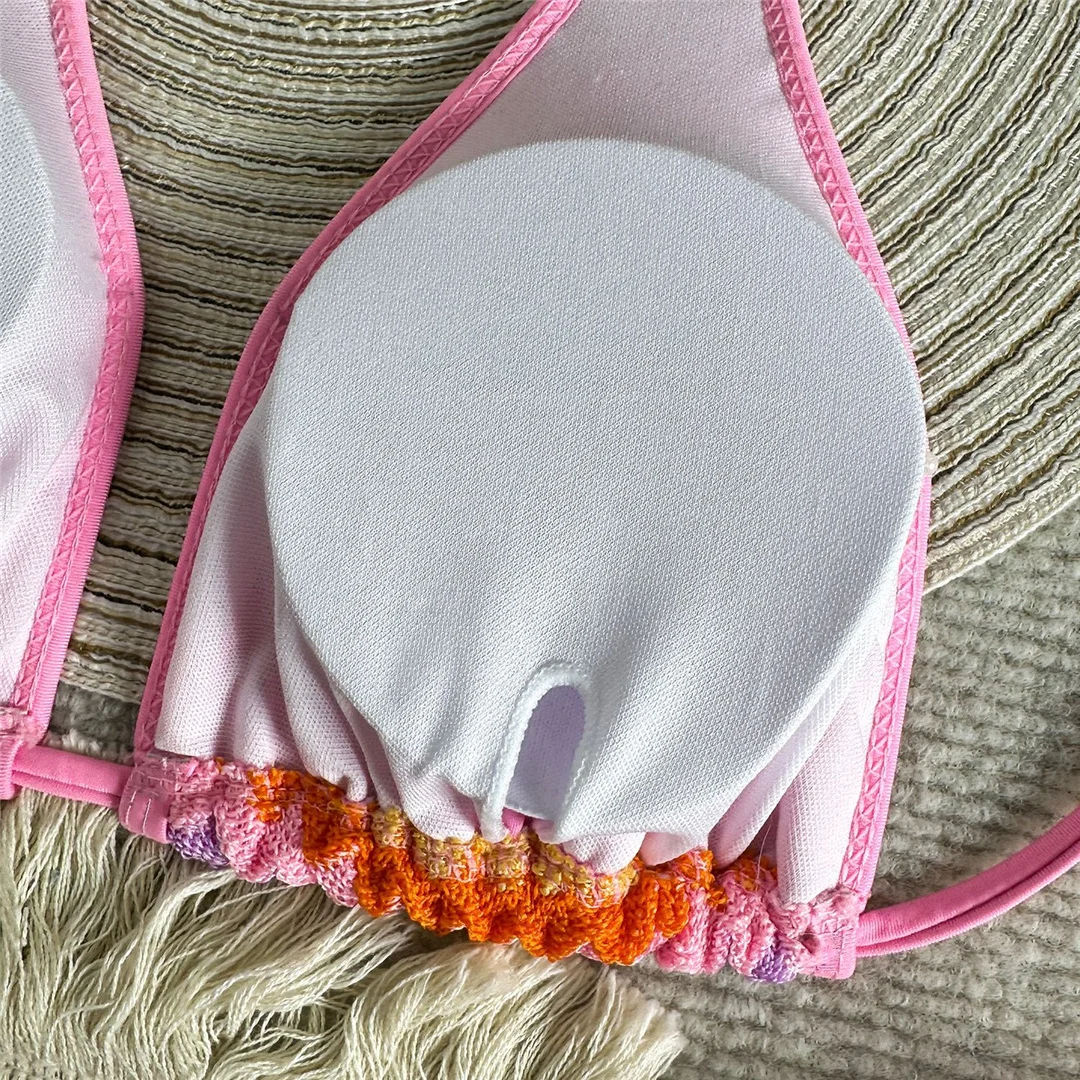 Gestreiftes zweiteiliges Bikini-Set, Neckholder-Bikini, Damen-Badebekleidung, gepolsterter Badeanzug mit hohem Beinausschnitt, Badeanzug, Schwimmbekleidung V7826 – Detail 14