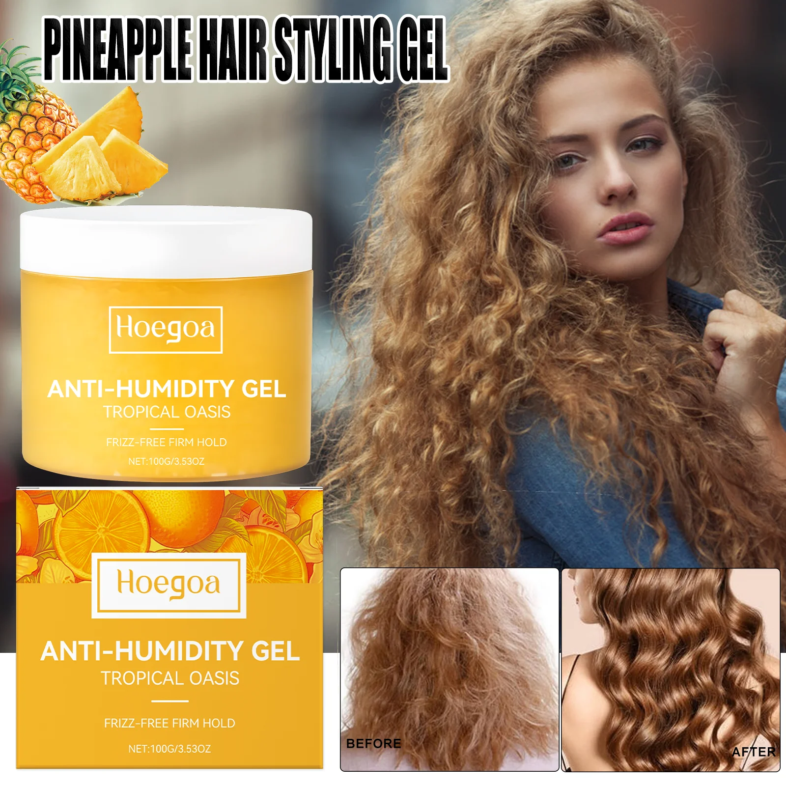 Curl Defining Hair Gel With Pineapple Extract Strong Humidity Resistant Hold For Wavy Curly Hair Adds Shine & Bounce