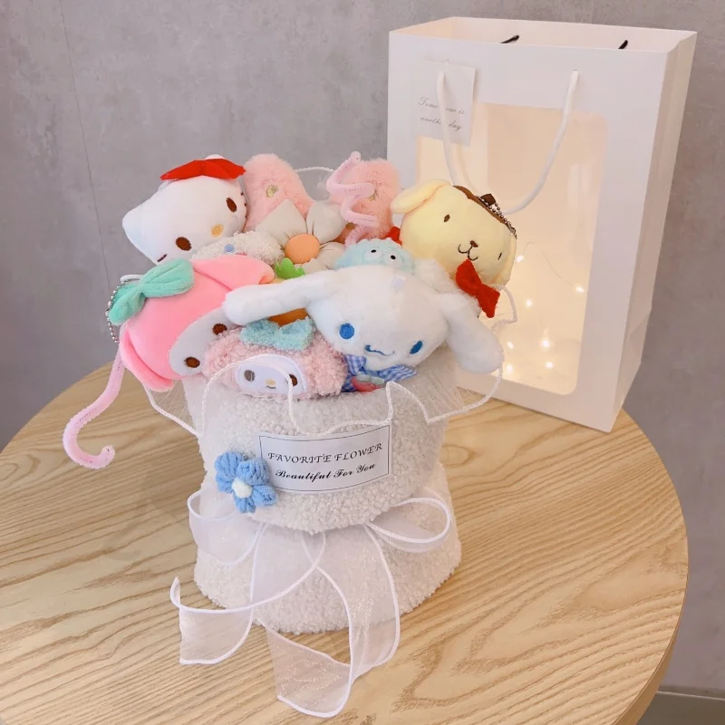 Букет кукол Sanrio Cinnamoroll Kuromi, плюшевые каваи, подарок на день Святого Валентина на день рождения подруги, милая плюшевая игрушка