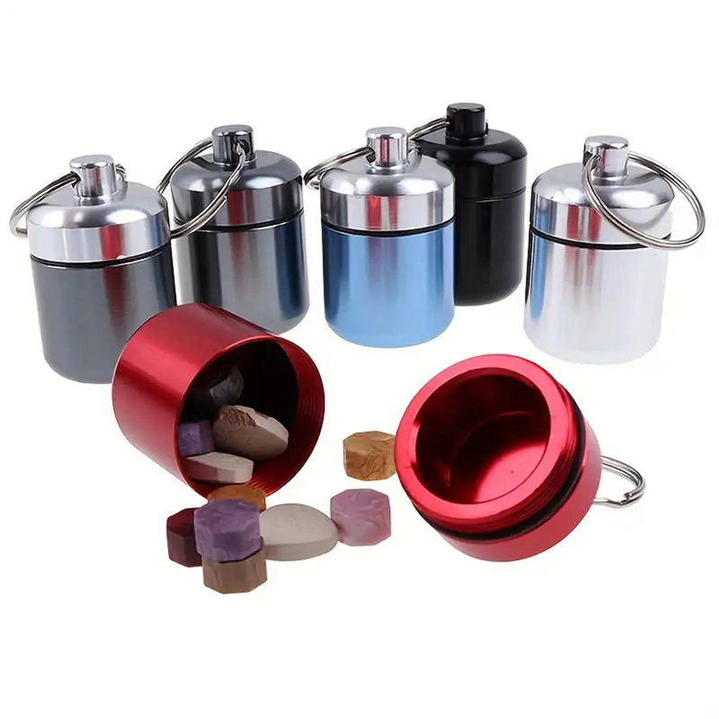 Mini Pill Keychain Holder Aluminum Alloy Storage Box Waterproof Organizer Travel Portable Pill Holder Earplug Container