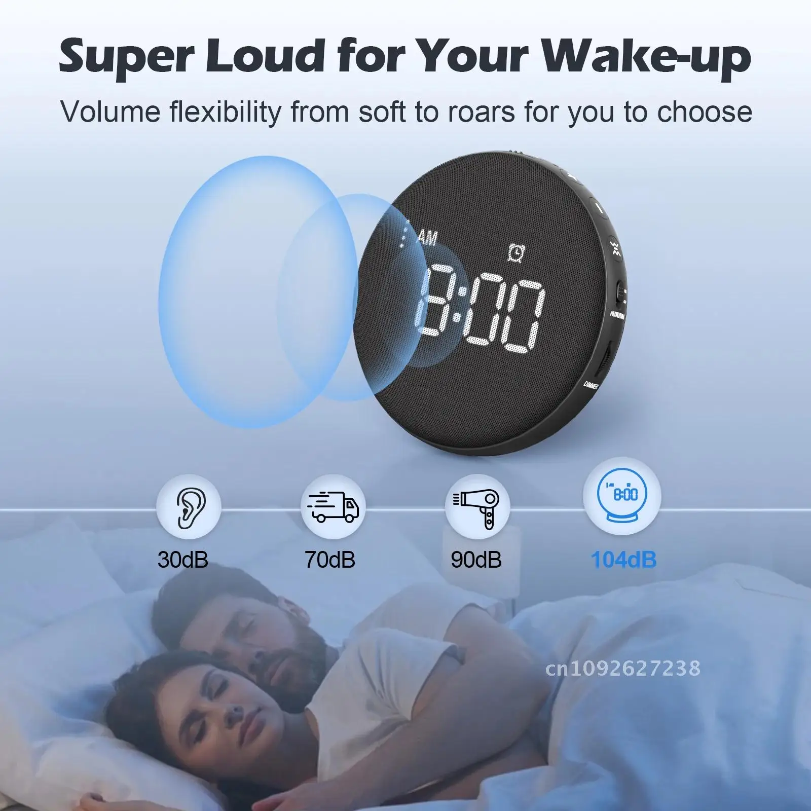 Powerful Vibrating Alarm Clock Super Loud Under Pillow Mini Alarm Clock with Bed Shaker Auto Dimmable Display Magnetic Charger