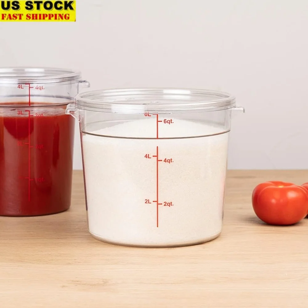 

High Quality 6 Quart Food Storage Container with Clear Finish and Volume Markers Easy Ingredient Measurement and Freshness