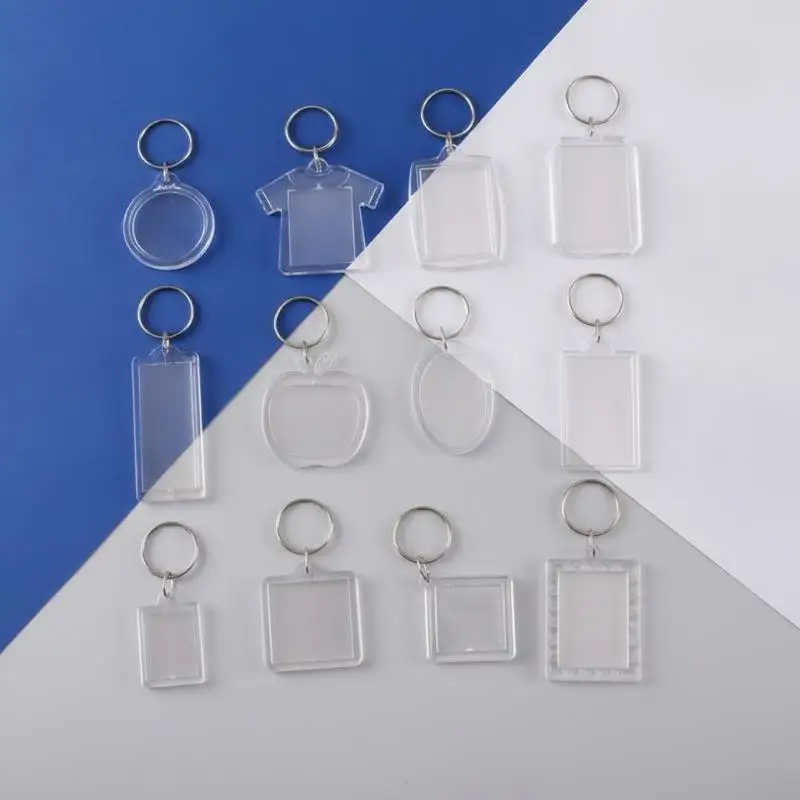 Blank Transparent Rectangle Acrylic Photo Frame Keychain Split Ring Accessories For DIY Custom Picture Handmade Holiday Gifts