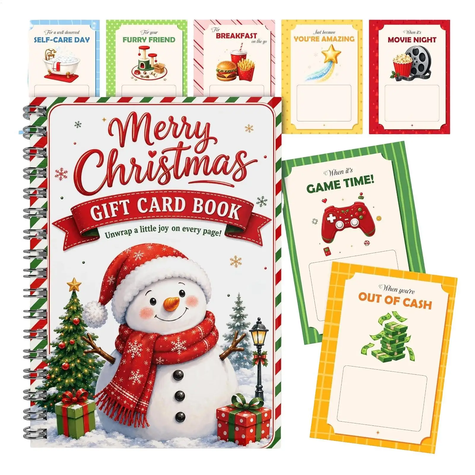 Christmas Gift Card Holder Book Spiral-Bound Festive Greeting Booklet For Gift Cards Family Friends Party And Holiday Giving
