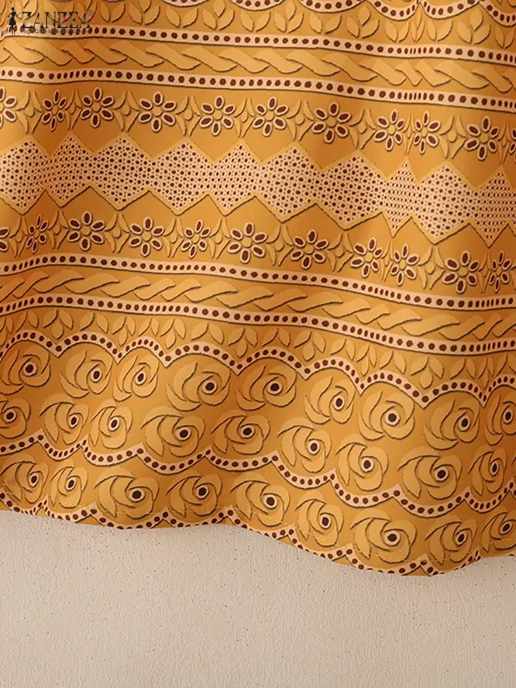 ZANZEA Womens Floral Printing Blouses 2025 Autumn Round Neck Half Sleeve Yellow Blouse Woman Vacation Everyday Casual Wear S-3XL