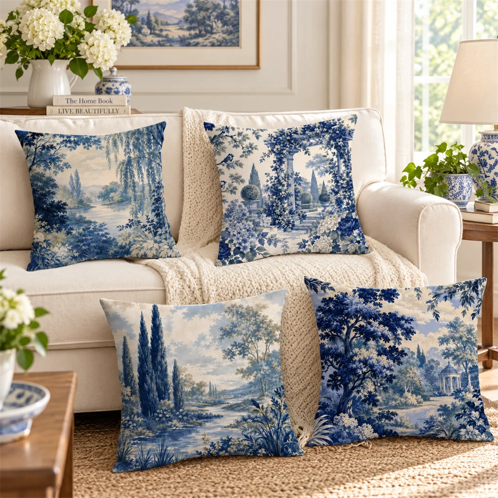Blue Green Scenic Landscape Cushion Cover Pillow Case Short Plush Square Throw Pillow Covers Pillowcase Sofa Home Decor Gift