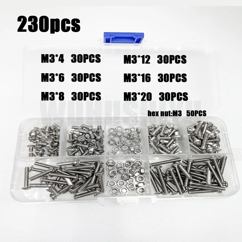 120-434Pcs 304 Stainless Steel Hex Button Socket Head Cap Screw Hexagon Thread Machine Metric Nut Bolt Assortment Kit Set M2~M6