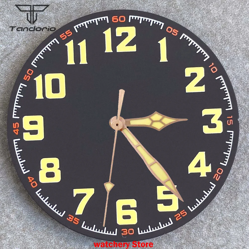 40.5mm Green Black Watch Dial Face Yellow Hand Luminous Pilot Style Fit NH35 NH36 ETA 2824 PT5000 Automatic Movement Watch Parts