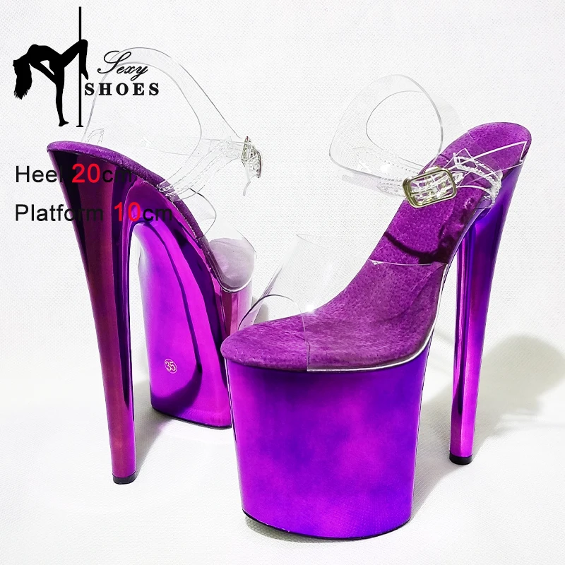 20cm/ 8inch Purple Electroplated Heel Women Sandals Comfort Ventilate Insole High Heels Pole Dancing Stiletto Women Party Shoes