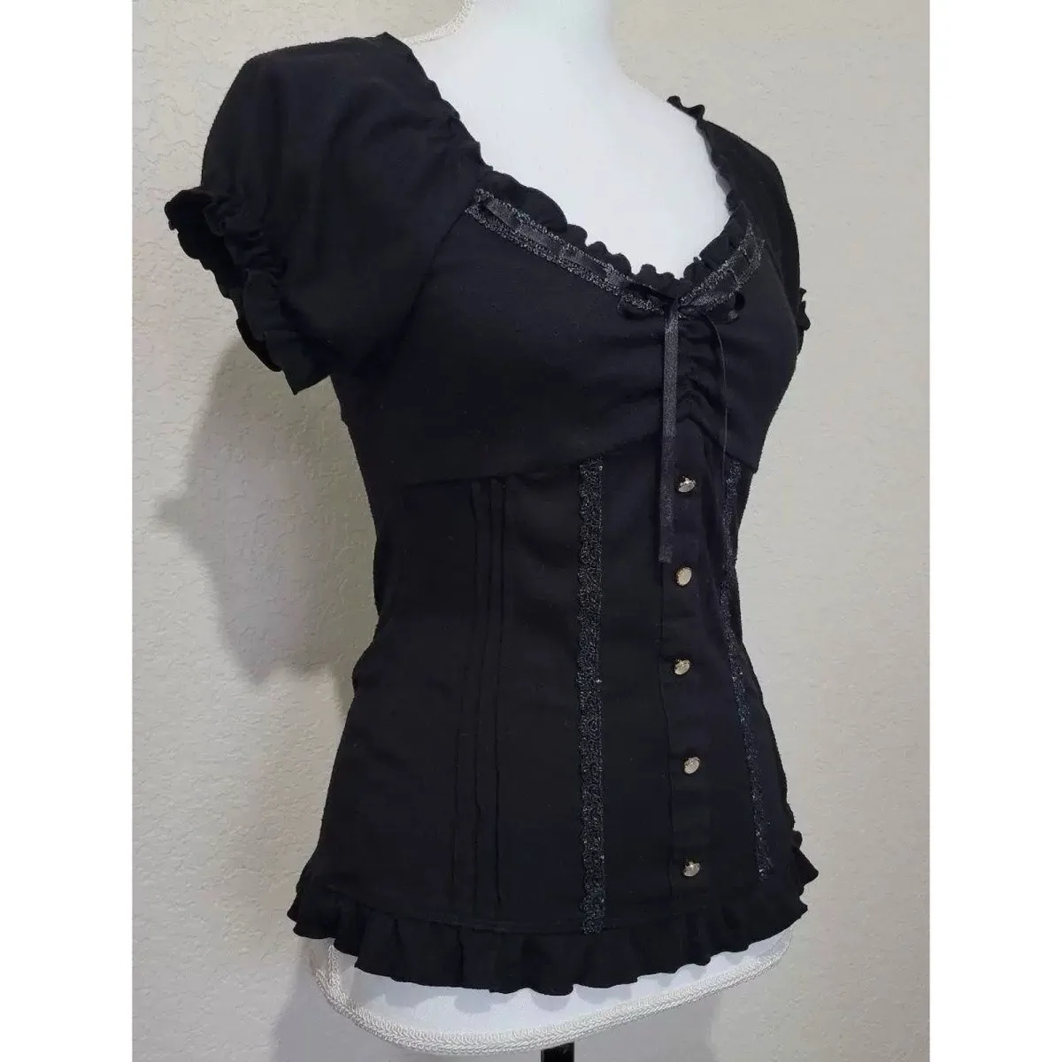 Japanese 2000s Y2k Punk Shirt Vintage Summer Sweet Bow Women's T-shirt Harajuku Aesthetic Hot Girl Tees Puff Sleeve Clothes Goth