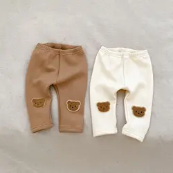 2024 Winter New Baby Plus Velvet Thick Leggings Toddler Cute Bear Pp Pants Infant Girl Fleece Trousers Baby Warm Pants Clothes