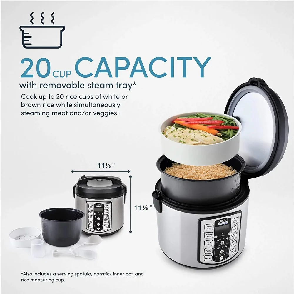 20-Cup (Cooked) / 5Qt. Digital Rice & Grain Multicooker, Food Steamer, Slow, Grain Cooker, Stainless Exterior/Nonstick Pot