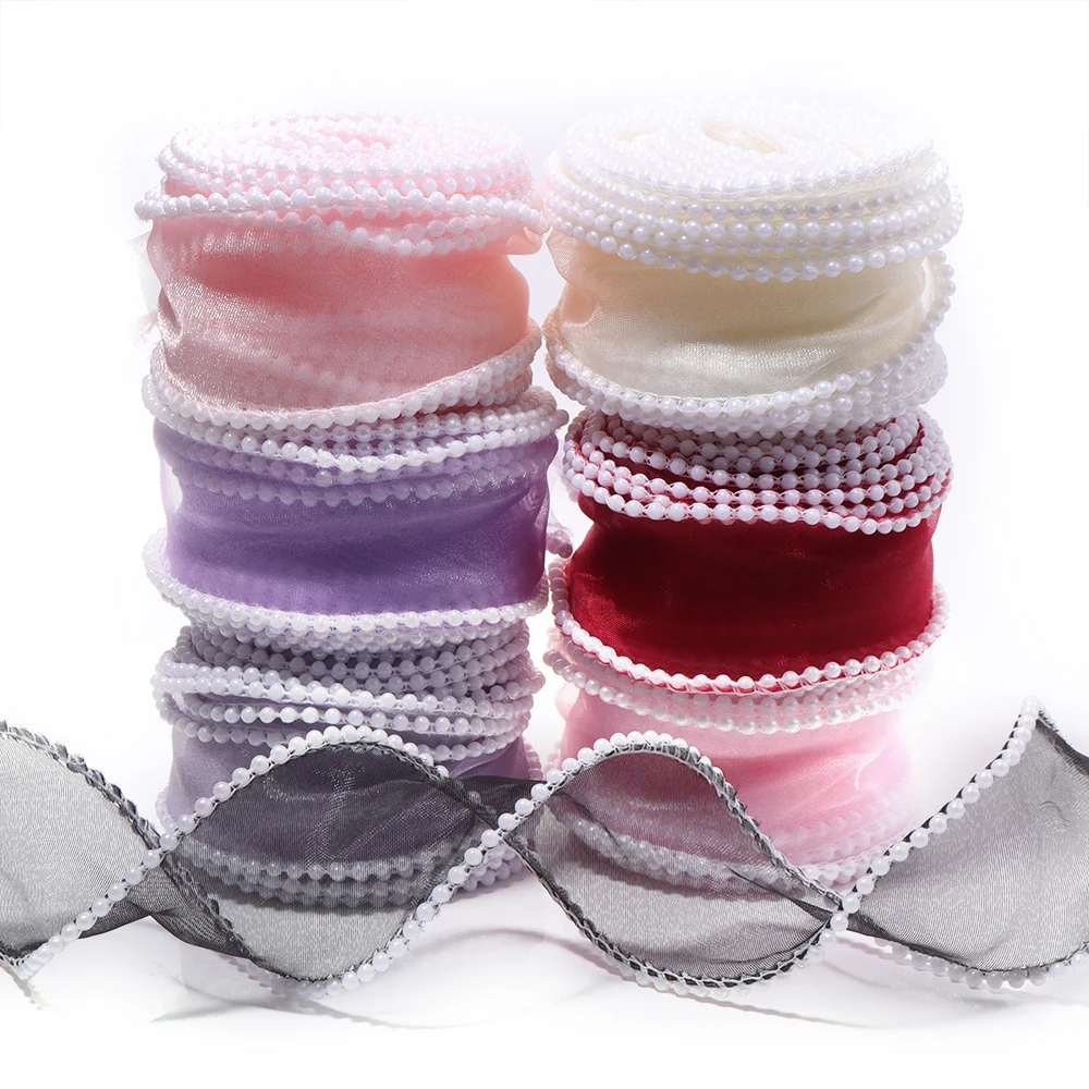 5 Yards 4 cm Fischschwanz-Perlengarnband, Seidenorganza-Spitzenband, Gurtband für DIY handgemachte Schleifen, Blumensträuße, Geschenkverpackungen, Hochzeitsdekoration – Detail 6