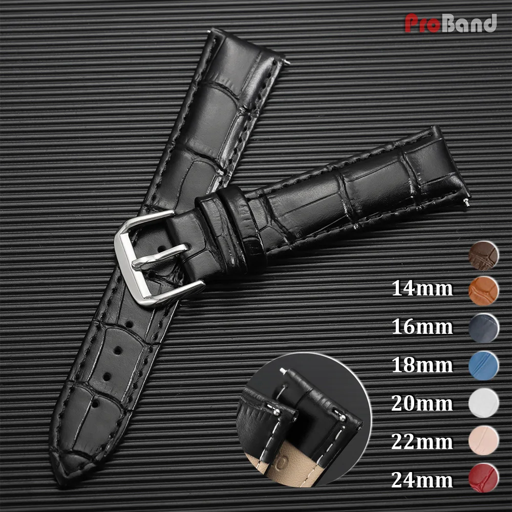 Pin Buckle Bamboo Grain Leather Watchband for Seiko for DW Watch Band 14mm 16mm 18mm 20mm 22mm 24mm Watch Straps for Men Women