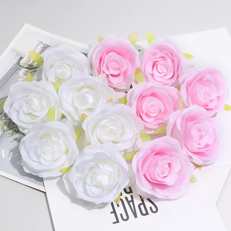 30pcs/7-8cm White Rose Artificial Silk Flower Heads DIY Wedding Home Birthday Party Decoration Wreath Scrapbooking Fake Flowers