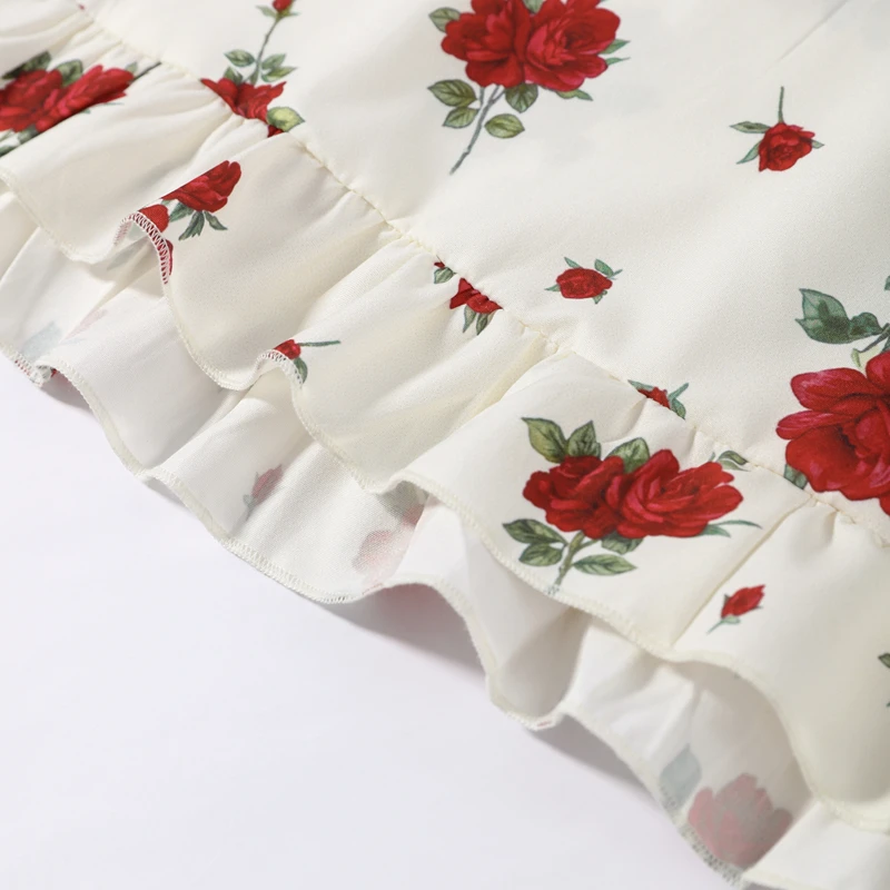 Kurz bedruckter Damenanzug mit quadratischem Kragen, langen Ärmeln, knöchellangem Rock mit seitlichem Schlitz, High Street Fashion, lässige Sets, Sommer 2026 – Detail 6