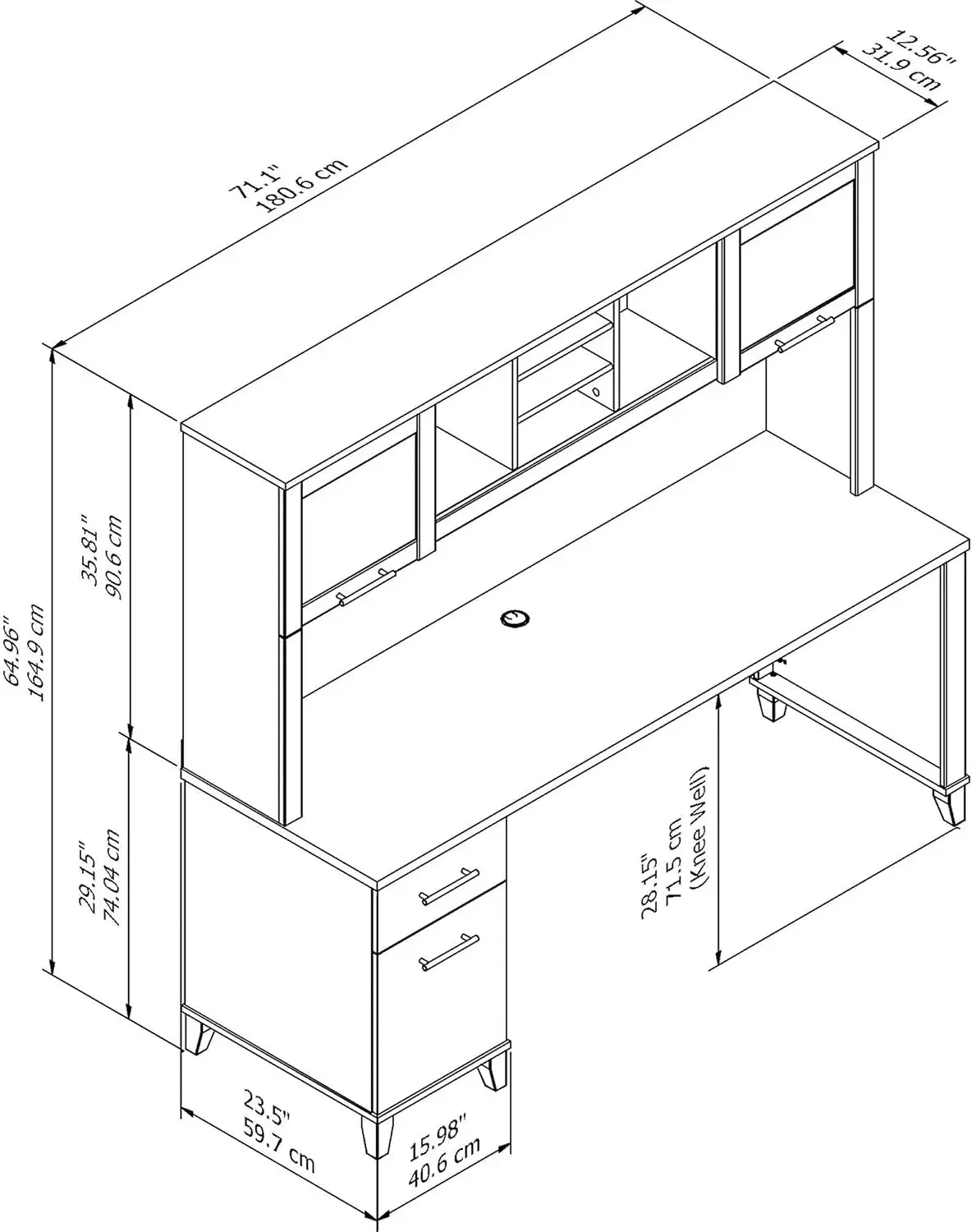 Somerset 72W Office Desk with Drawers and Hutch in Ash Gray USA