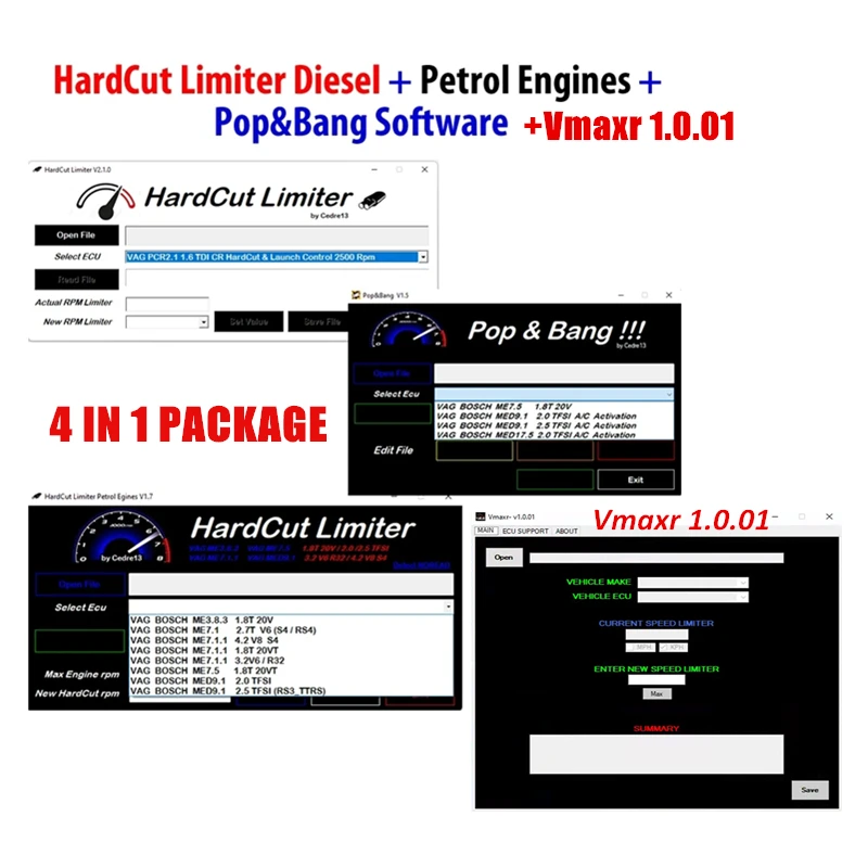 

New HardCut Limiter Diesel + Petrol Engines + Pop&Bang + HARDCUT LIMITER VMAX Software 4 IN 1 PACKAGE Car Auto Diagnostic Tool