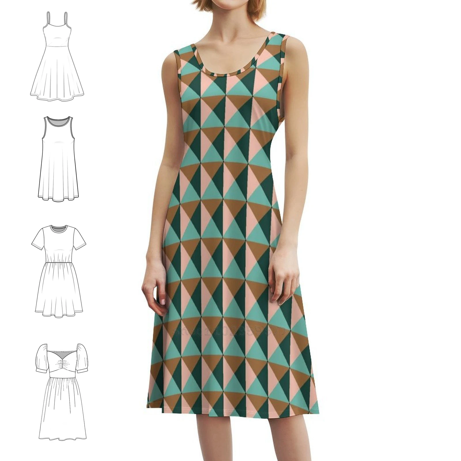 

Modern Geometric Boho Chic Dress Elegant Fashion Beach Wedding Party Gown Modern Geometric Rose Pink Forest Green Women's