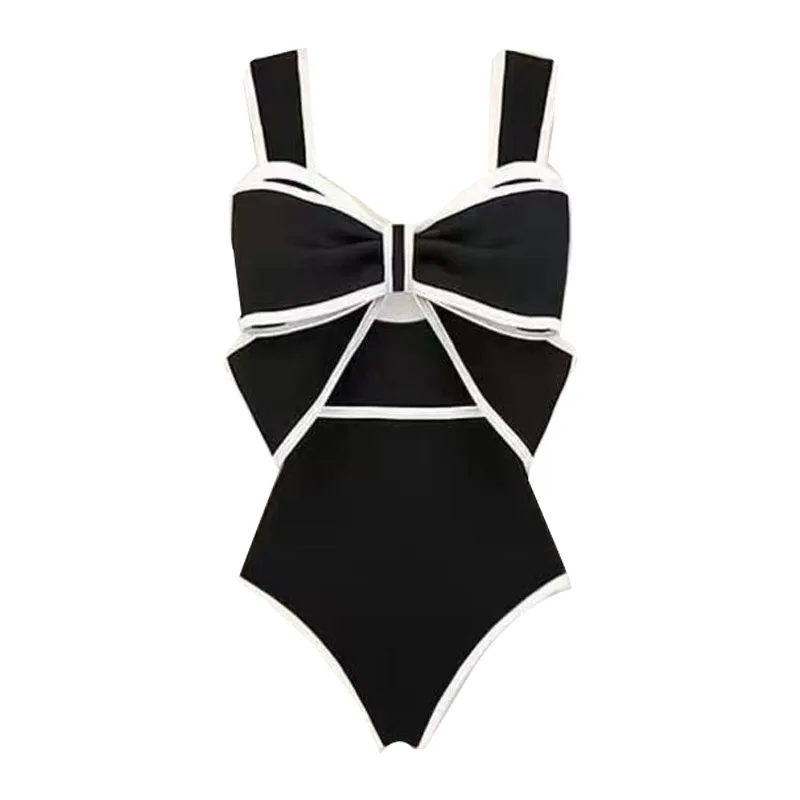 

Plus Size Swimsuit High-end Black and White Bow Slimming Holiday Sexy Hot Spring One Piece Swimsuit for Women
