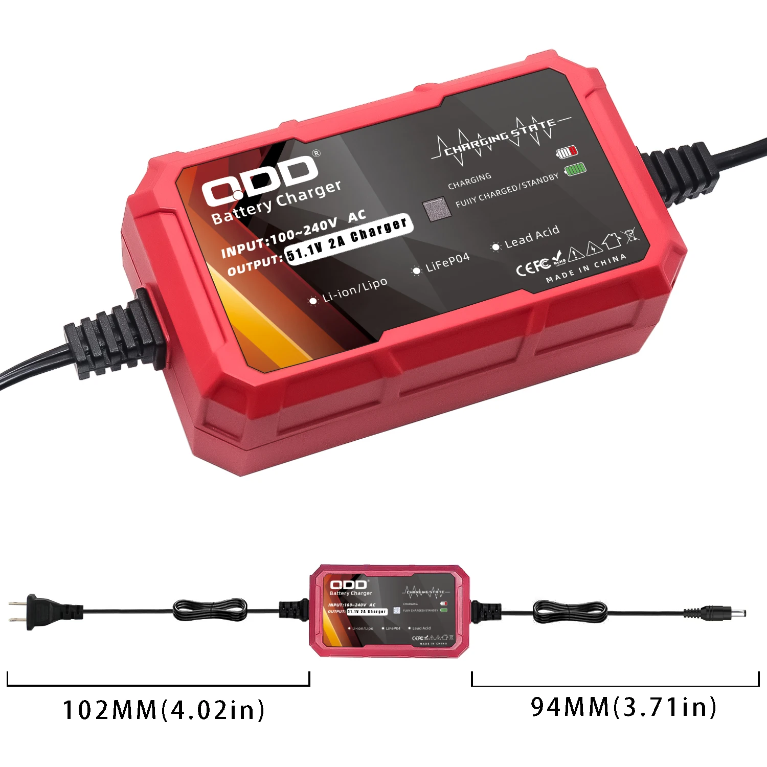 QDD 51.1V 2A LiFePO4 scooter Battery Charger For 14S 44.8V LiFePO4 Battery Pack with High quality Connectors