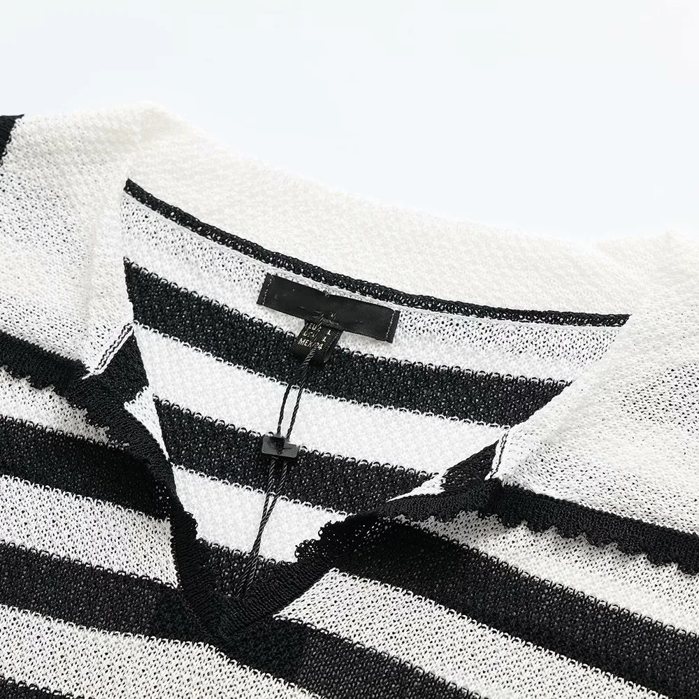 2025 summer new women's casual style striped light knitted short-sleeved Polo shirt