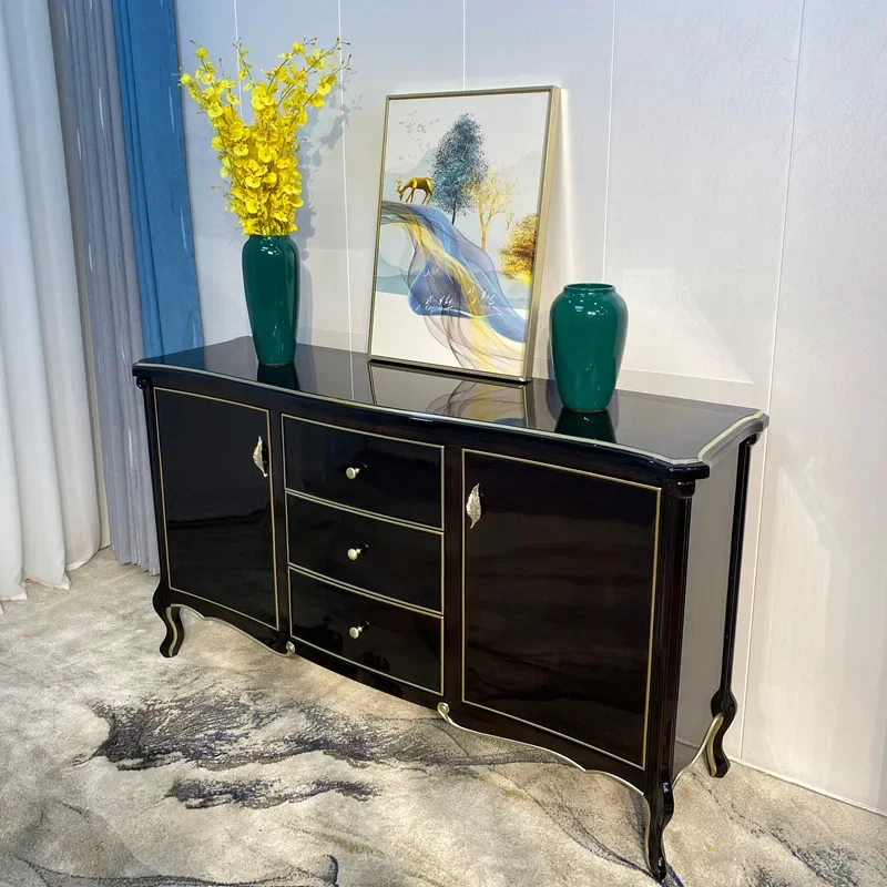 

Приставной шкаф для столовой из цельного дерева, простой, но роскошный французский шкафчик, простой европейский шкаф для прихожей, цвет черное дерево.