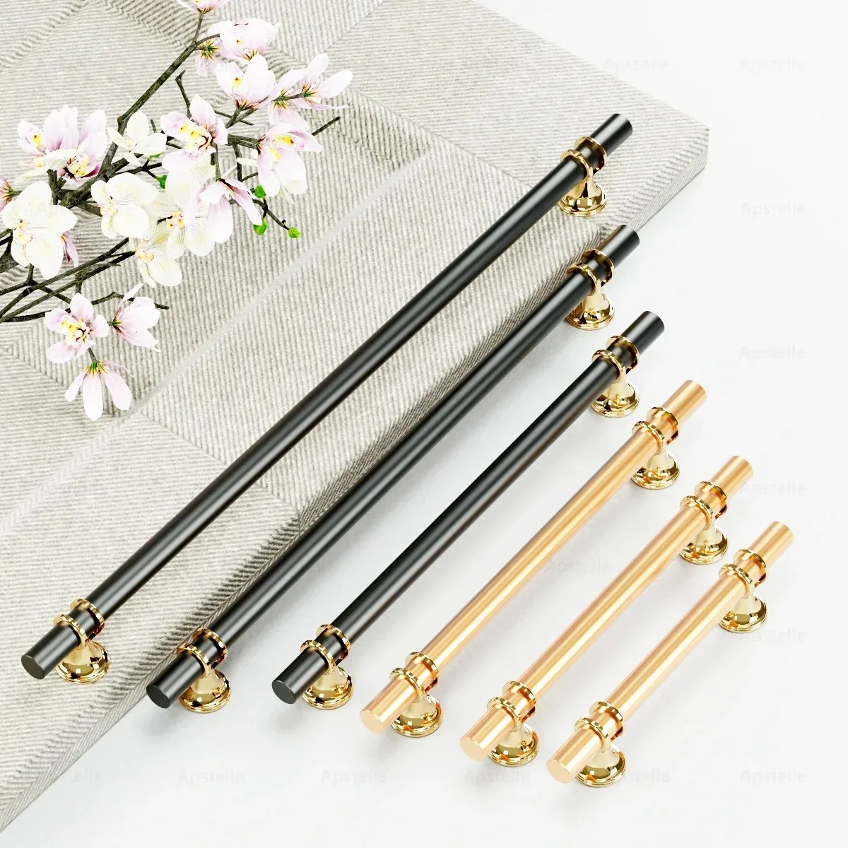 Wardrobe Furniture Hardware Drawer Cabinet Knob Zinc Alloy Black Gold Solid Cupboard Kitchen Handle T Bar House Pull