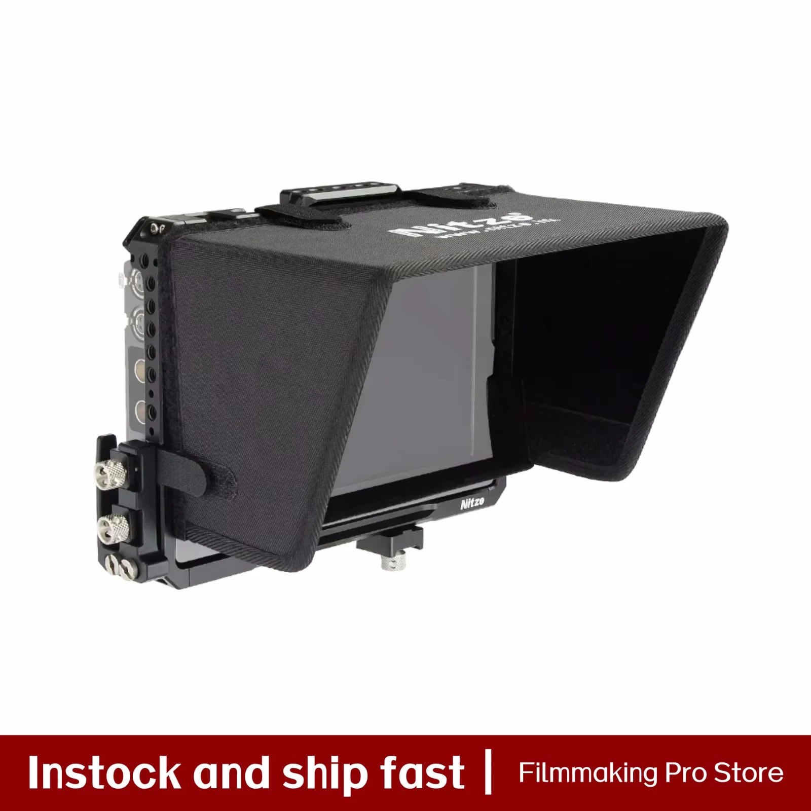 Nitze Monitor Cage for Blackmagic Video Assist 7” 12G HDR with Sunhood, HDMI-Compatibled and USB-C Cable Clamps