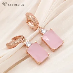 S&Z DESIGN New Fashion Pink Rectangle Crystal Dangle Earrings For Women Wedding Party Jewelry Classic Cubic Zirconia Eardrop