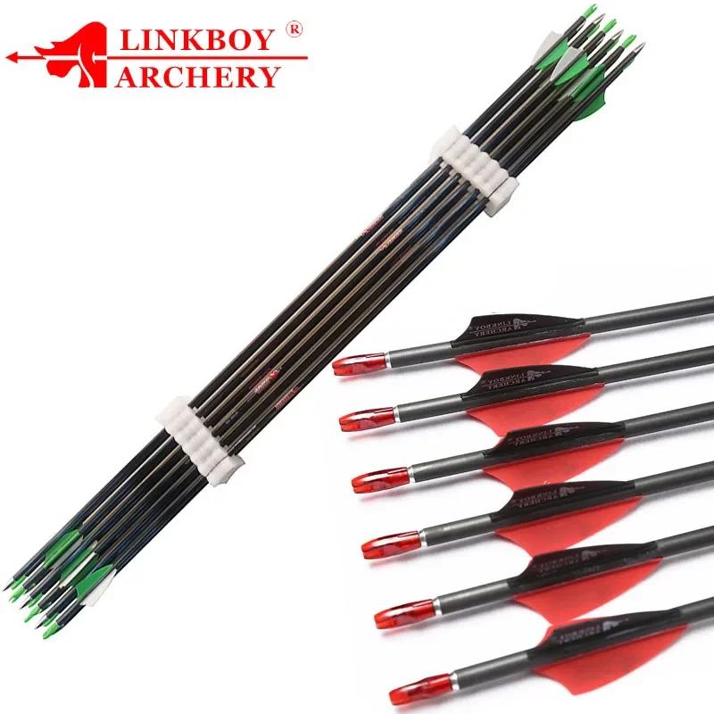 

12pcs Archery ID4.2mm 100% Pure Carbon Arrow SP600 30inch 80gr Tips for Recurve Bow Longbow Hunting